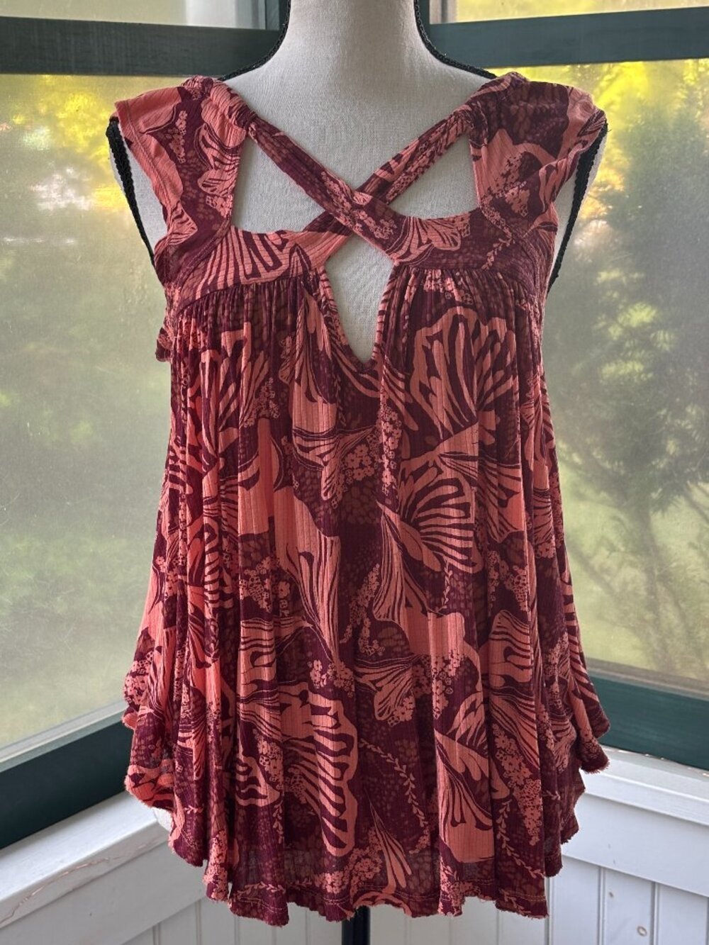 Free People Crisscross Cutout Tank Mauve Floral SP